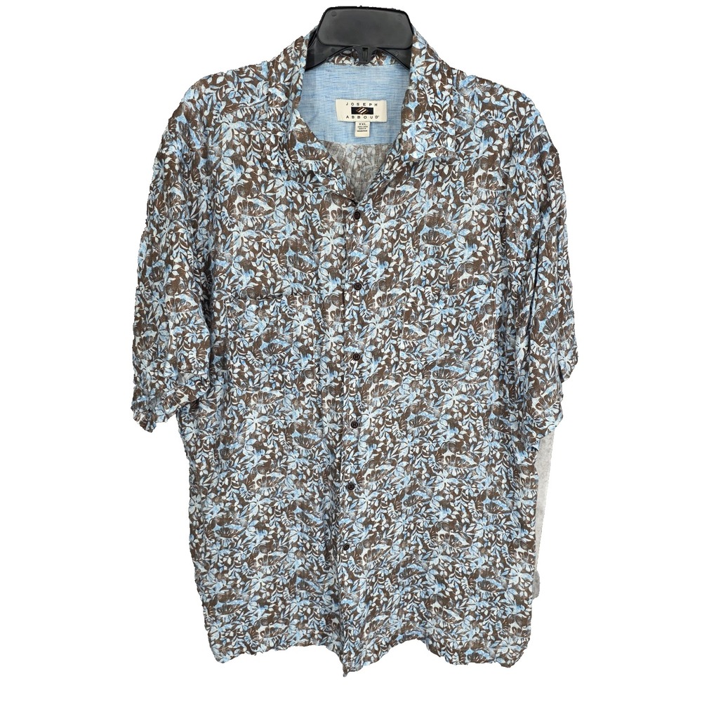 Joseph Abboud‎ Shirt Mens 2XL Brown Blue Button Up Short Sleeve Casual Linen